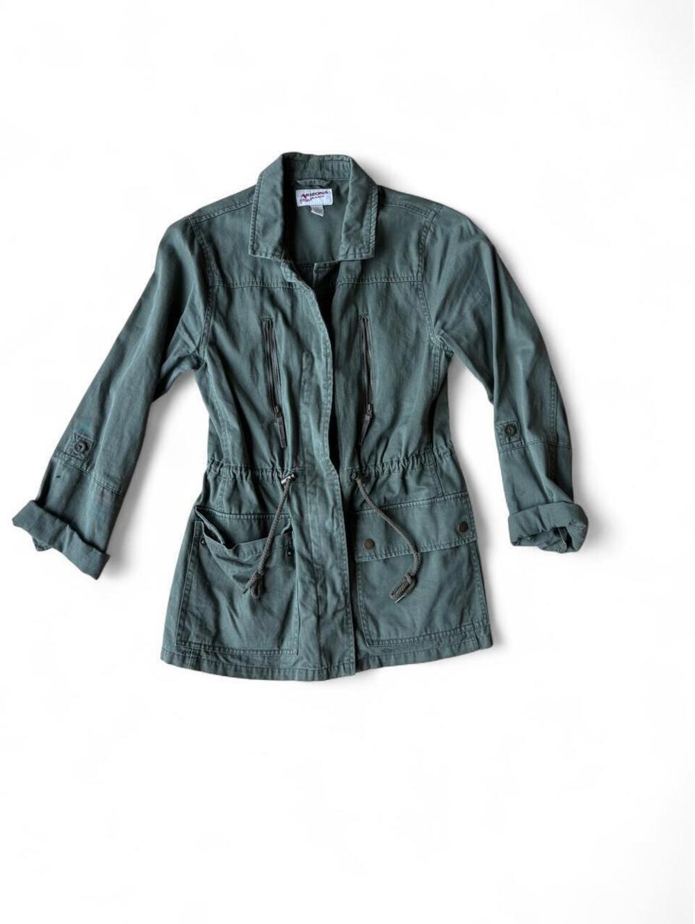 2000s core Arizona green utility jacket with adjustable waist and pockets.